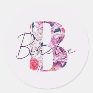 Adesivo Redondo Birdie Baby Name Flower Script Vintage Floral B