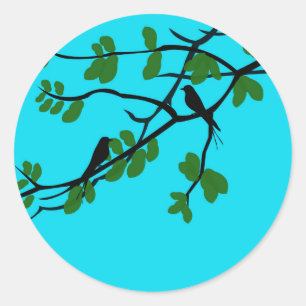 Adesivo Redondo Birds_leaves_tree_blue_design