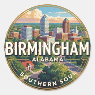 Adesivo Redondo 🏙️ Birmingham Alabama Fuga pela Cidade Sulista 🌿