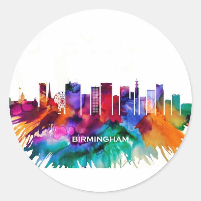 Adesivo Redondo Birmingham Skyline (Frente)