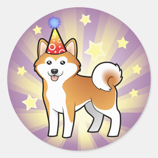 Adesivo Redondo Birthday Akita Inu / Shiba Inu (Frente)