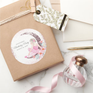 Adesivo Redondo Birthday Ballerina Moon Personaliza Luxo
