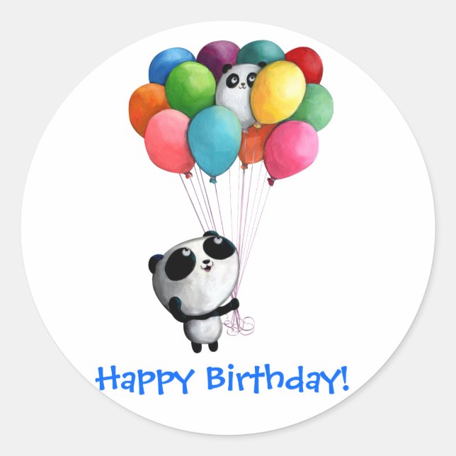 Adesivo Redondo Birthday Balloons Panda Bear (Frente)
