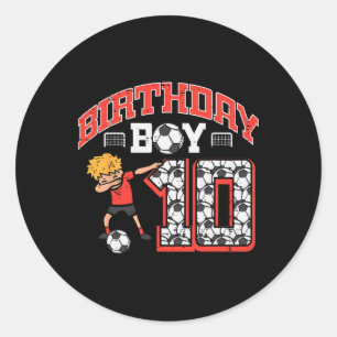 Adesivo Redondo Birthday Boy 10 Soccer Dab 10th Festa de aniversár