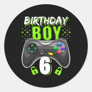 Adesivo Redondo Birthday Boy 6 Video Game Controller Gamer 6 Bir