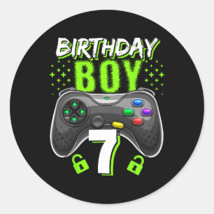 Adesivo Redondo Birthday Boy 7 Video Game Controller Gamer 7 Bir