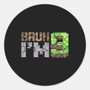 Adesivo Redondo Birthday Boy 9th Bruh Im 9 Anos Antiga Gamer Pixel
