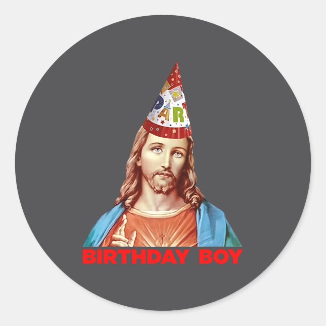 Adesivo Redondo Birthday Boy Jesus Funny Christmas Party Hat Long  (Frente)