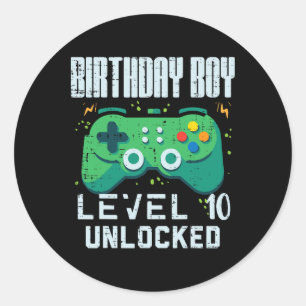 Adesivo Redondo Birthday Boy Level 10 Gamer Controller 10 Desbloqu