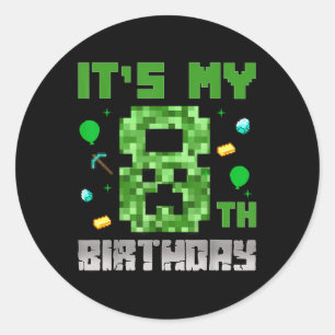 Adesivo Redondo Birthday Boy Shirt É O Meu 8º Jogo De Vídeo De Ani