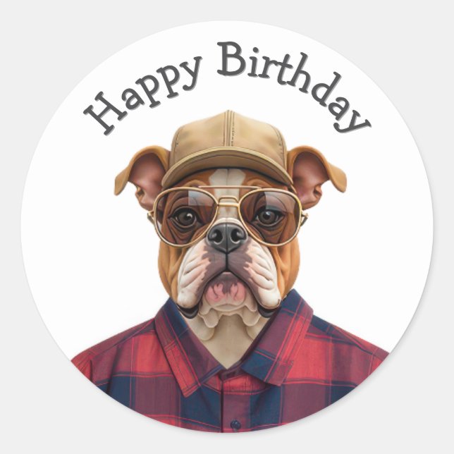 Adesivo Redondo Birthday Bulldog Humor