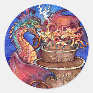 Adesivo Redondo Birthday Cake Dragon