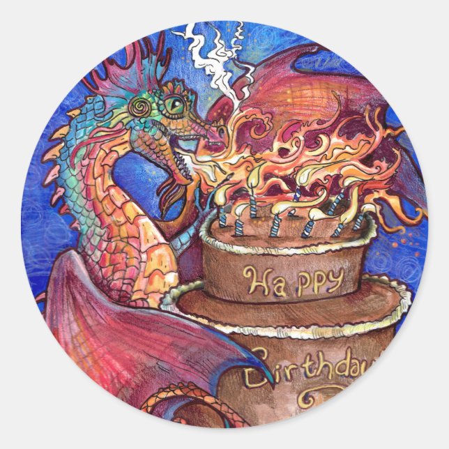 Adesivo Redondo Birthday Cake Dragon (Frente)