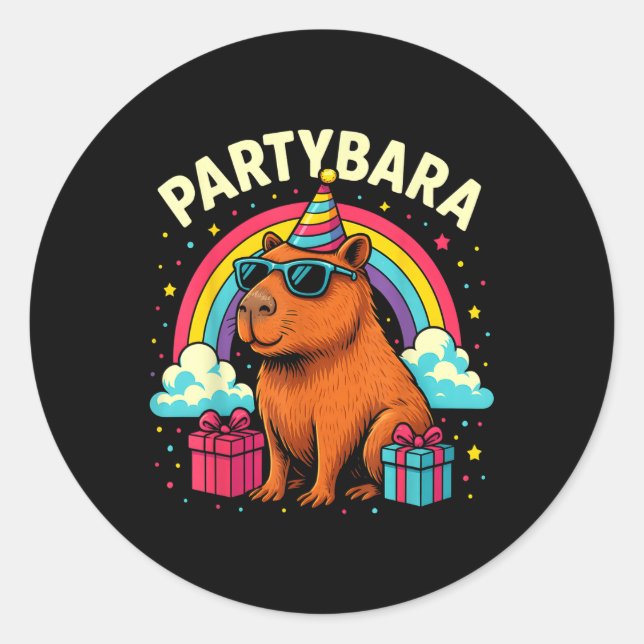 Adesivo Redondo Birthday Capybara Tee Para Crianças Diversão Party (Frente)