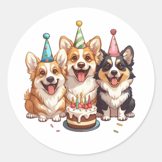 Adesivo Redondo Birthday Corgi Dogs (Frente)