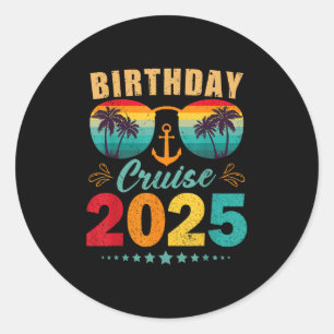 Adesivo Redondo Birthday Cruise 2025 Beach Holiday Festa de aniver