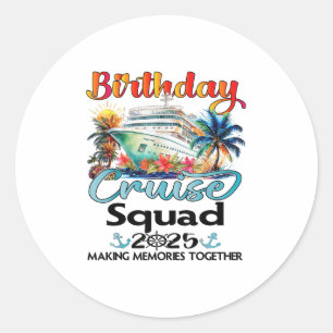 Adesivo Redondo Birthday Cruise Squad 2025 Férias Familiares de Am