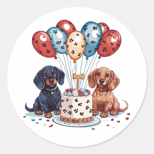 Adesivo Redondo Birthday Dachshund Dogs (Frente)