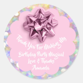 Adesivo Redondo Birthday Favor Chá de fraldas Rosa Fita Única