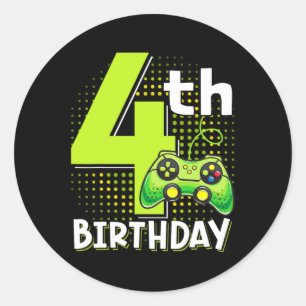 Adesivo Redondo Birthday Gamer 4 Anos Vídeo Jovens Engraçados