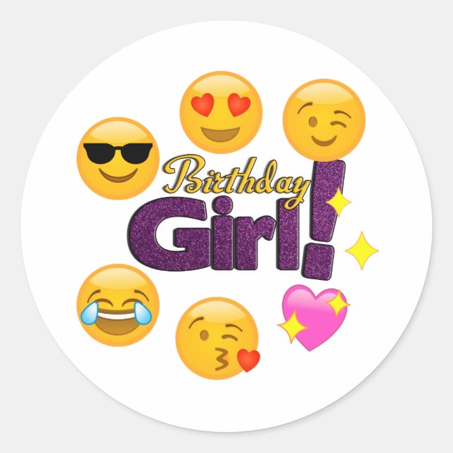 Adesivo Redondo Birthday Girl Emojis Stickers (Frente)