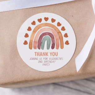 Adesivo Redondo  Birthday Girl Modern Boho Rainbow Obrigado 