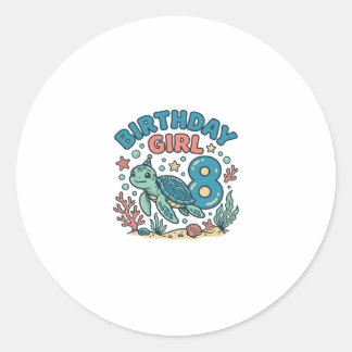 Adesivo Redondo Birthday Girl Sea Turtle 8th Birthday Shirt Design