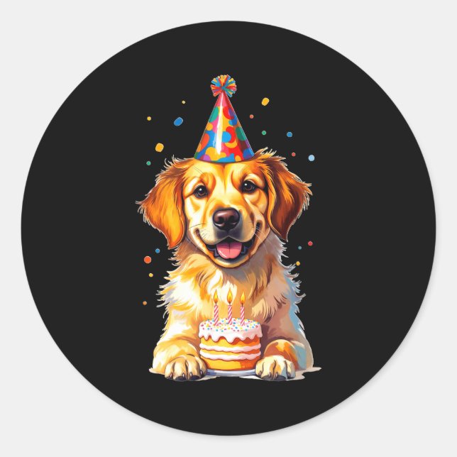 Adesivo Redondo Birthday Golden Retriever, Party Dog  (Frente)