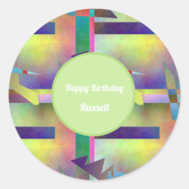Adesivo Redondo Birthday Greetings Abstract Pattern Stencil Art