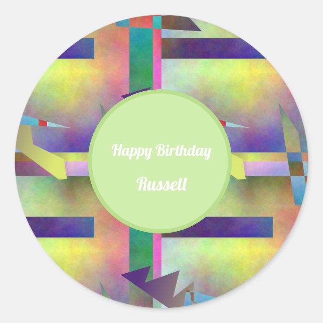 Adesivo Redondo Birthday Greetings Abstract Pattern Stencil Art (Frente)