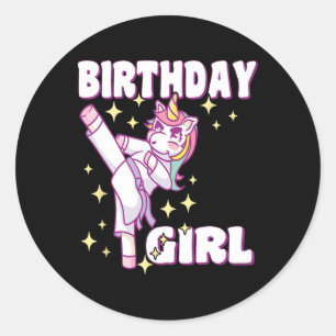 Adesivo Redondo Birthday Karate Unicorn Girl