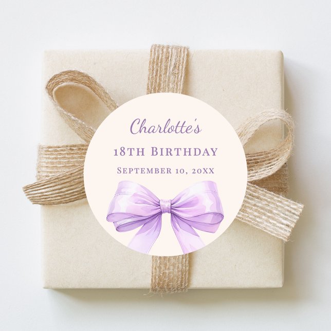 Adesivo Redondo Birthday lavender bow ivory (Criador carregado)