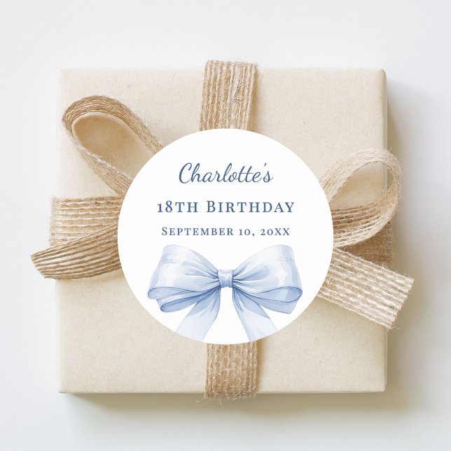 Adesivo Redondo Birthday light blue bow (Criador carregado)
