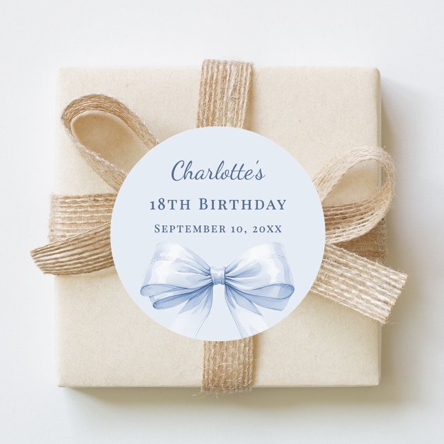 Adesivo Redondo Birthday light blue bow (Criador carregado)
