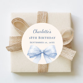 Adesivo Redondo Birthday light blue bow ivory