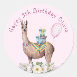 Adesivo Redondo Birthday Llama
