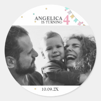Adesivo Redondo Birthday Party Favor Sticker | Custom Year Number