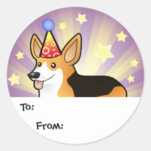 Adesivo Redondo Birthday Pembroke Welsh Corgi Gift Tags