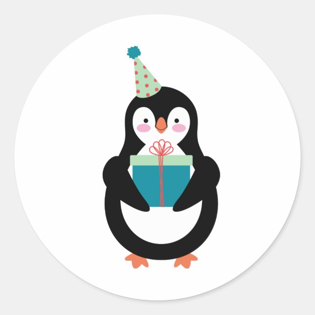 Adesivo Redondo Birthday Penguin (Frente)
