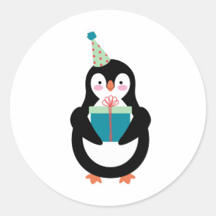 Adesivo Redondo Birthday Penguin