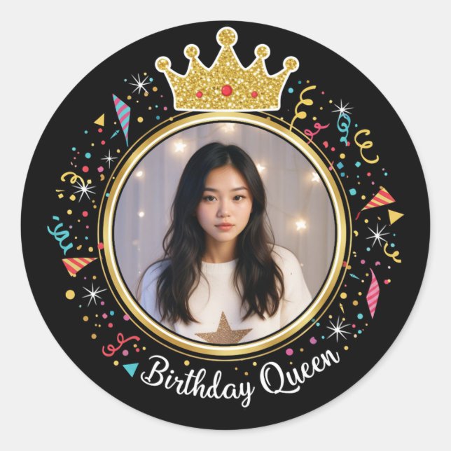 Adesivo Redondo Birthday Queen Gold Crown PCreate Your Own Sticker (Frente)