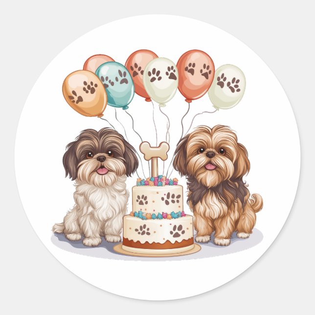 Adesivo Redondo Birthday Shih Tzu Dogs Birthday Cake (Frente)