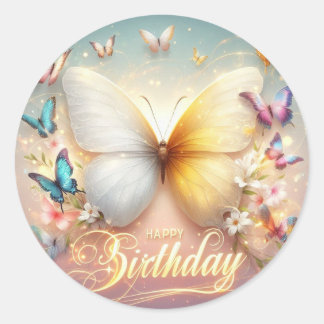Adesivo Redondo birthday sticker butterfly design 