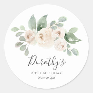 Adesivo Redondo Birthday Sticker Custom 30 White Rose Floral