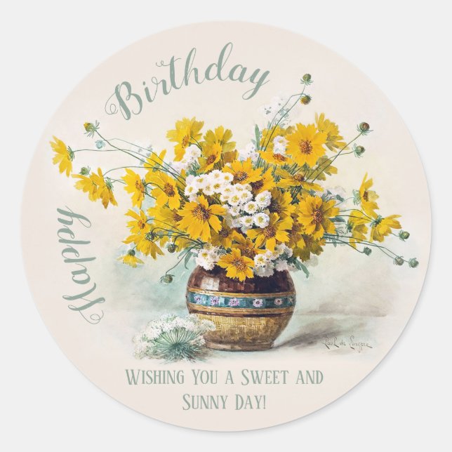 Adesivo Redondo Birthday Sweet & Sunny De Longpre Flores CC1014 (Frente)