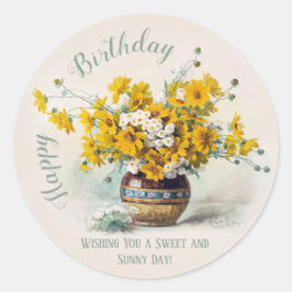 Adesivo Redondo Birthday Sweet & Sunny De Longpre Flores CC1014