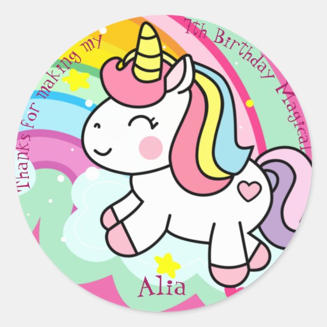 Adesivo Redondo Birthday Unicorn Personalizado (Frente)