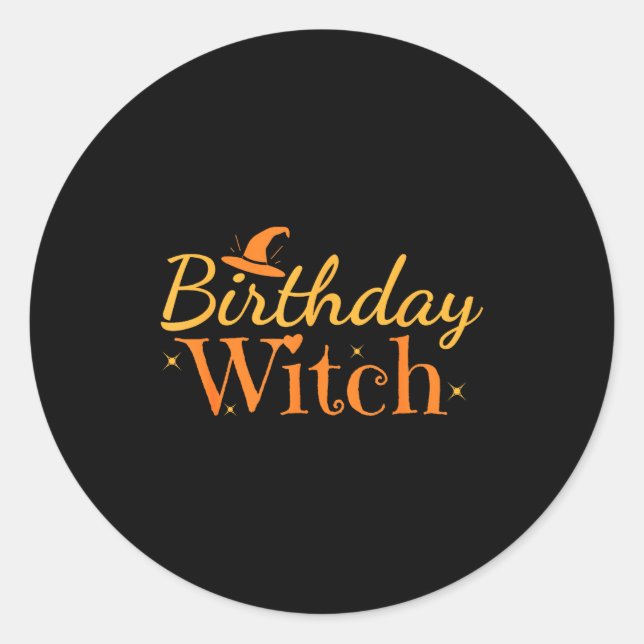 Adesivo Redondo Birthday Witch Funny Halloween Shirt  (Frente)