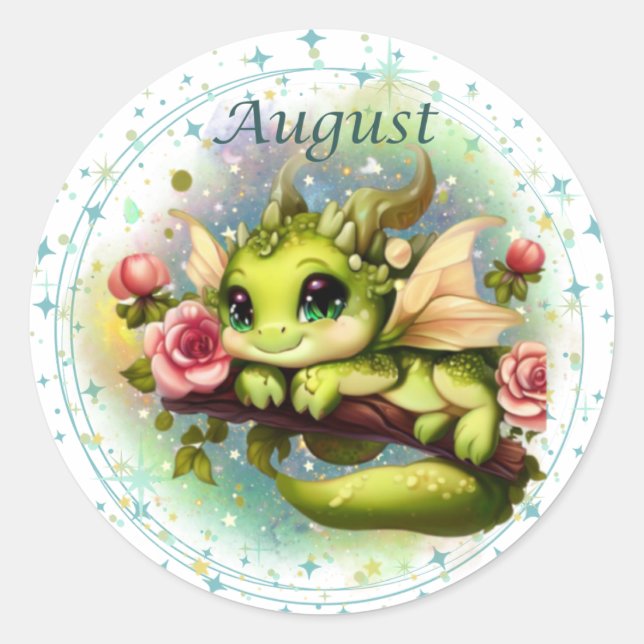 Adesivo Redondo Birthstone August Peridot Dragon Sticker (Frente)