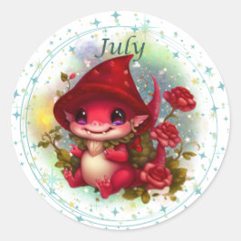 Adesivo Redondo Birthstone Julho Ruby Dragon Sticker
